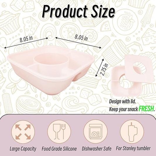Snack Bowl for Stanley Cup 40 oz Tumbler, Reusable Silicone Snack Tray Snack Holder with Lid, Snack Ring for Stanley Tumblers Cup Accessories (Rose Quartz)