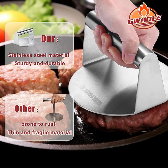 GWHOLE Smash Burger Press, 5.5 inch Round Burger Smasher, Non-Stick Burger Press Patty Maker for Meat Press Bacon Steaks Smash Burger Press Tool for Griddle Cooking