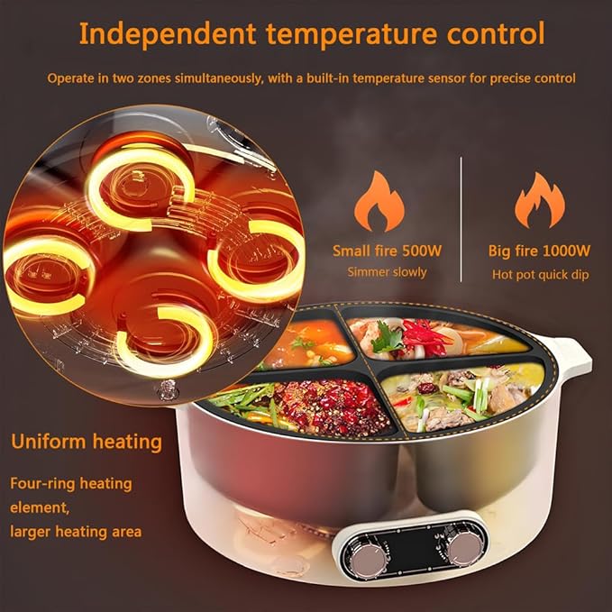Electric Hot Pot with Divider, Four Grid Multifunctional Stew Pot, 4-Flavor Chinese Shabu Shabu Pot, for Family Gatherings Parties,White