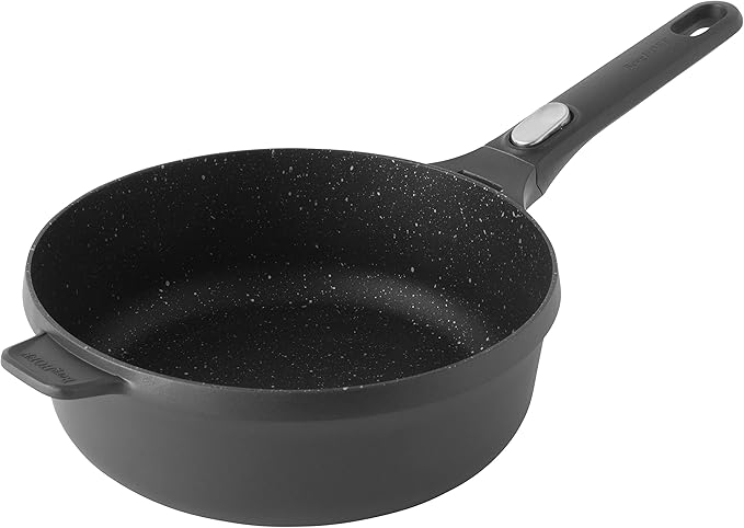 BergHOFF GEM Non-Stick Cast Aluminum Sauté Pan 10" 3.4 qt. Stay-Cool, Detachable Handle Glass Lid Ferno-Green, PFOA Free Coating Induction Cooktop Fast Heating Oven Safe