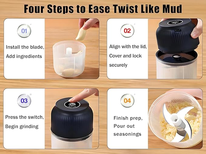 Electric Garlic Chopper, Mini Portable Veggie Chopper, Mini Portable Food Processor with 6 Blades & Egg Whisk, Veggie Grinder, For Onions Ginger Chili Nuts Meat (Blue+White)