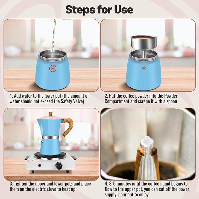 Vaolvpant 12 Cup Aluminum Moka Pot Classic Stovetop Espresso Coffee Maker 600ml 20oz Coffeemaker Percolator Mocha Pot Greca Coffee Maker Cafe Makers for Italian and Cuban Café Brewing Blue
