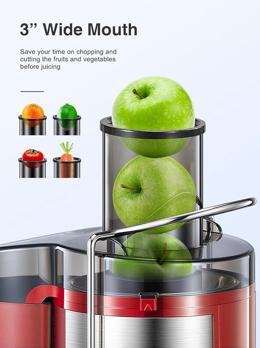 Juicer Machine, 800W Centrifugal Juicer Extractor with Wide Mouth 3” Feed Chute for Fruit Vegetable, Easy to Clean, Stainless Steel, BPA-free (Red)