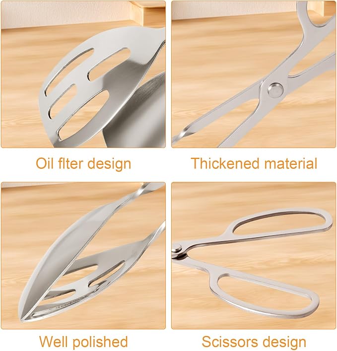 4 Pack Serving Tongs for Buffet Party Catering, Stainless Steel Salad Tongs with Scissor Handles, Thickening Food Scissor Tongs, Suitable for Cooking, Baking, BBQ, Restaurants and Home Kitchen