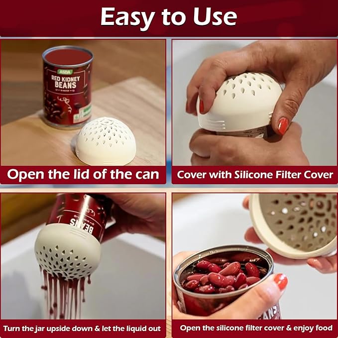Home-X Silicone Can Colander Strainer - Flexible Can Colander for Large Range of Can Sizes - Can Drainer for Canned Fruit, Beans and Veggies - Small Can Strainer for Canned Goods - White