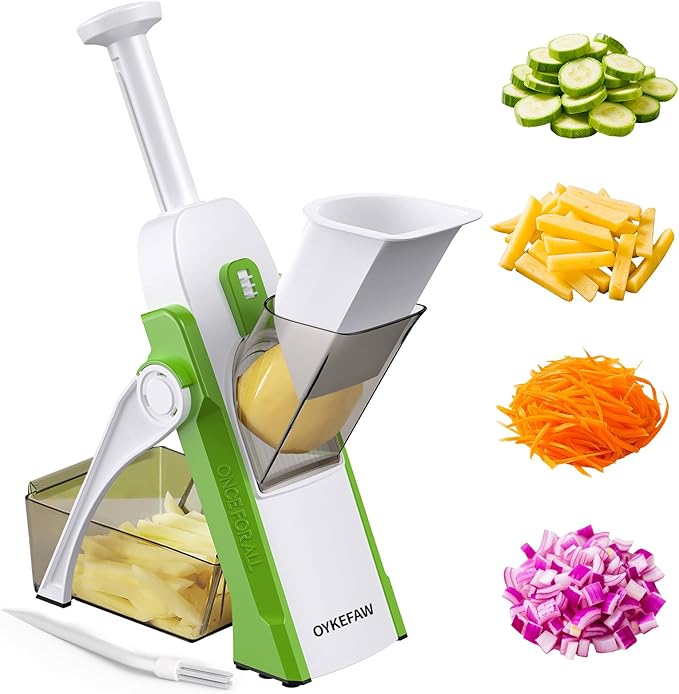 Safe Mandoline Slicer for Kitchen, 5 in 1 Vegetable Food Chopper, Potato French Fry Cutter, Fruit Slicer, Adjustable Thickness 0.1-8 mm, Kitchen Chopping Artifact Fast Meal Prep