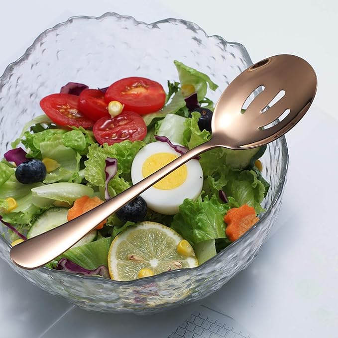 Rose Gold Serving Spoons 4 Pieces, Kyraton Titanium Plating Serving Spoon, Include 2 Serving Spoon And 2 Slotted Spoons, Stainless Steel Serving Utensils, Serving Set Packing of 4