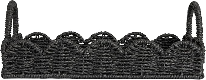 Household Essentials Handwoven Tray with Scalloped Edge and Handles, Natural
