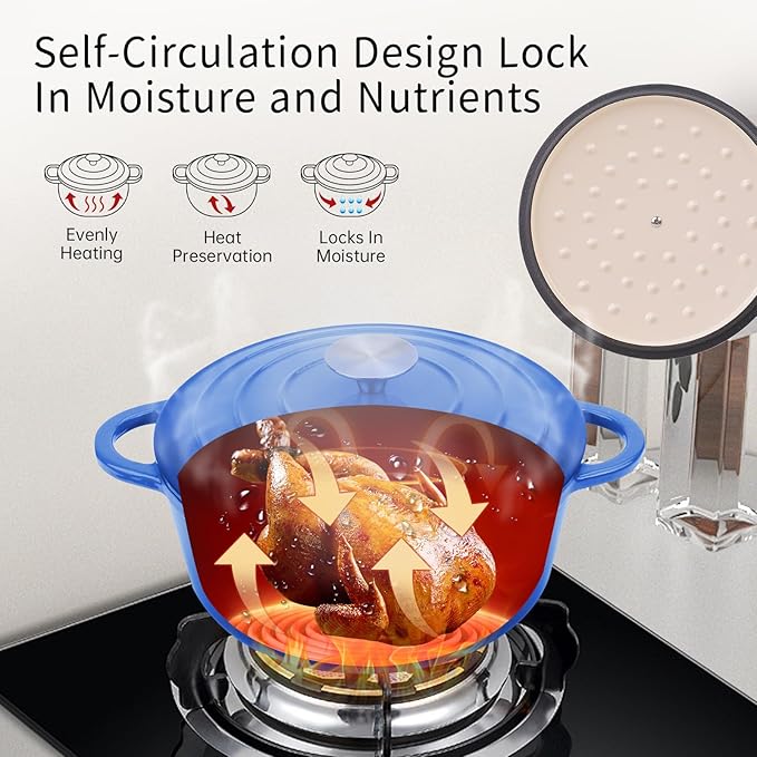 CookNexa 6 Quart Enameled Cast Iron Dutch Oven Pot with Lid and Silicone Accessories, Oven Safe up to 500°F or on Stovetop, Non-stick Dutch Oven for Bread Baking, Cooking, Dual Handles Cookware, Blue