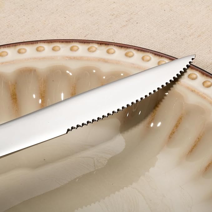 Alata Kate Steak Knives, Set of 8, Stainless Steel Flatware, Mirror Polished Cutlery, Dishwasher Safe