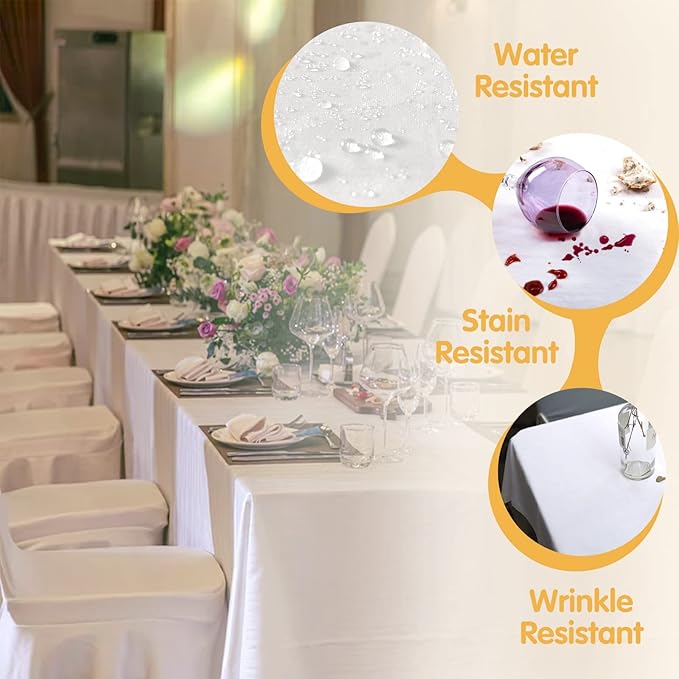 BRILLMAX 6 Pack White Tablecloths 90 x 156 Inch for 8ft Rectangle Tables - 150 GSM Polyester Fabric, Floor Length Drop, Water, Stain & Wrinkle Resistant Cloth Cover for Wedding Reception Banquet