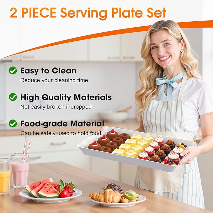 8-Pack Serving Tray, Serving Platter for Parties, Entertaining, Camping & Food Display, Reusable & Stackable Plastic Trays in Kitchen, Rectangular Food Platters for Cookie, Appetizer(White)