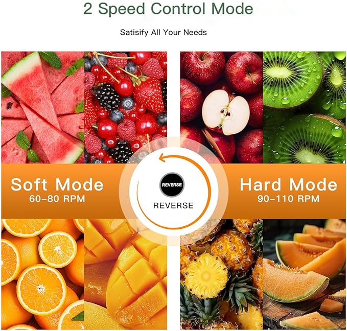 MegaWise Cold Press Slow Masticating Juicer – Quiet Motor, Soft & Hard Modes, Vegetable & Fruit Juice Extractor, Easy-to-Clean Design, High Juice Yield, Black