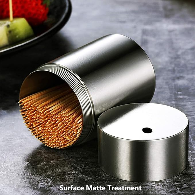 Mu&Ti Premium Stainless Steel Toothpick Holders Set - SUS304 Brushed Surfaces, Elegant Cylinder Design (Matte)