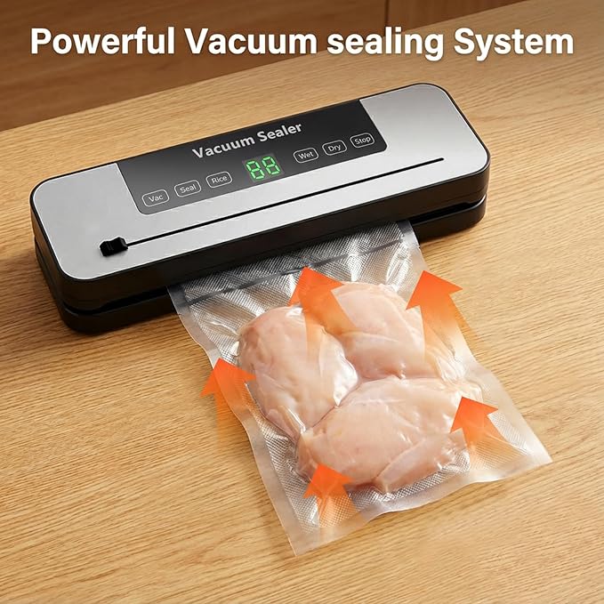 Vacuum Sealer Machine for Food with 30 Storage Bags, Built-in Cutter, 6-in-1 Automatic Sealing Machine for Seal a Meal, Wet & Dry Food Prep, Compact Heat Sealer for Freezer Preservation