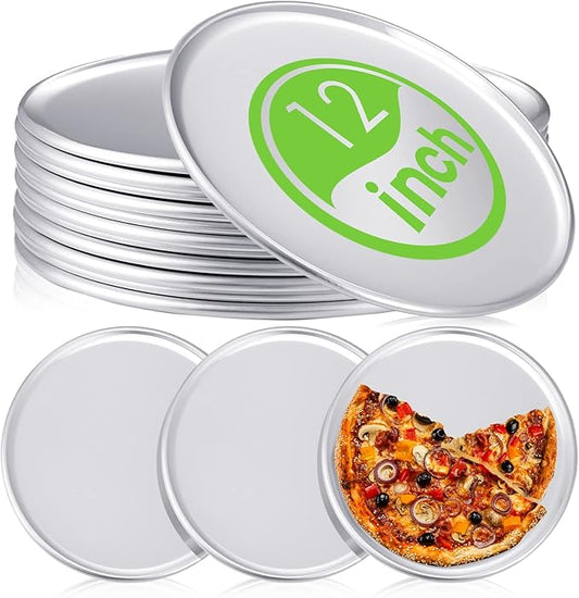 Rtteri 12 Pcs Pizza Pan Bulk Restaurant Aluminum Pizza Pan Set Round Pie Cake Plate Rust Free Cake Tray for Oven Baking Home Kitchen Restaurant Easy Clean (12 Inch)