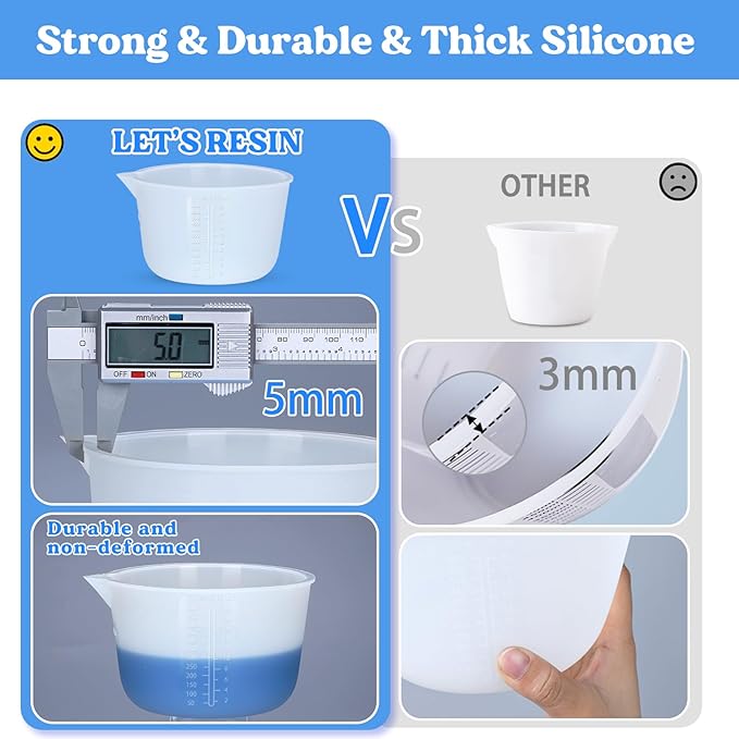 LET'S RESIN Silicone Measuring Cups for Resin Supplies, 600ml/20oz&100ml Thickening&Non-Stick Resin Mixing Cup kits, Silicone Cups for resin mold，Easy to Clean