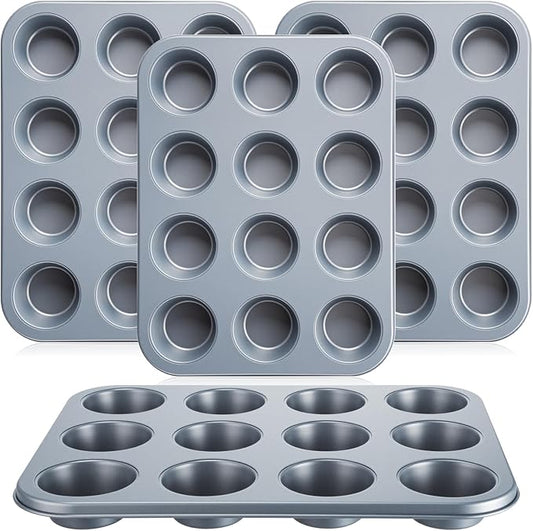 Acellegic 4 Set Mini Muffin Pans Carbon Steel Nonstick Bakeware for Oven Mini Cake Tart Quiche (12-cup)