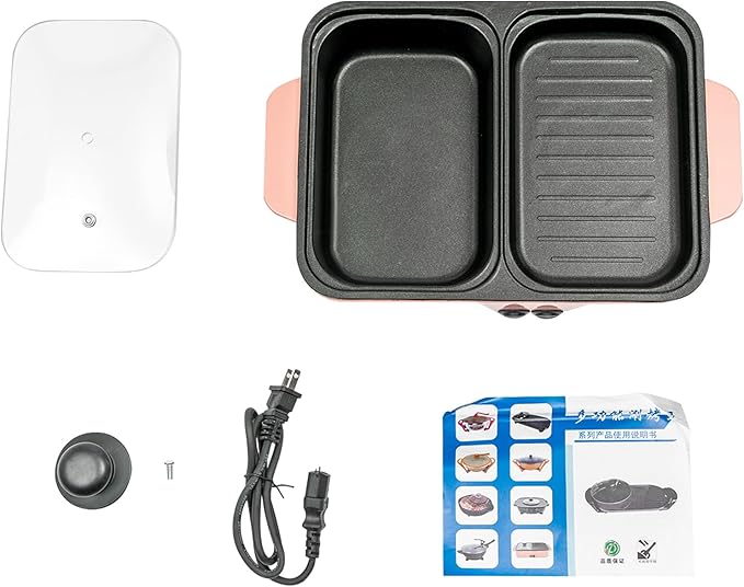 Electric Grill Hot Pot 2 in 1 Indoor Smokeless Hotpot Pot Electric Cooker Electric Hot Pot with Grill with Divider-Separate Dual Temperature Contral Korean BBQ Grill (Pink)