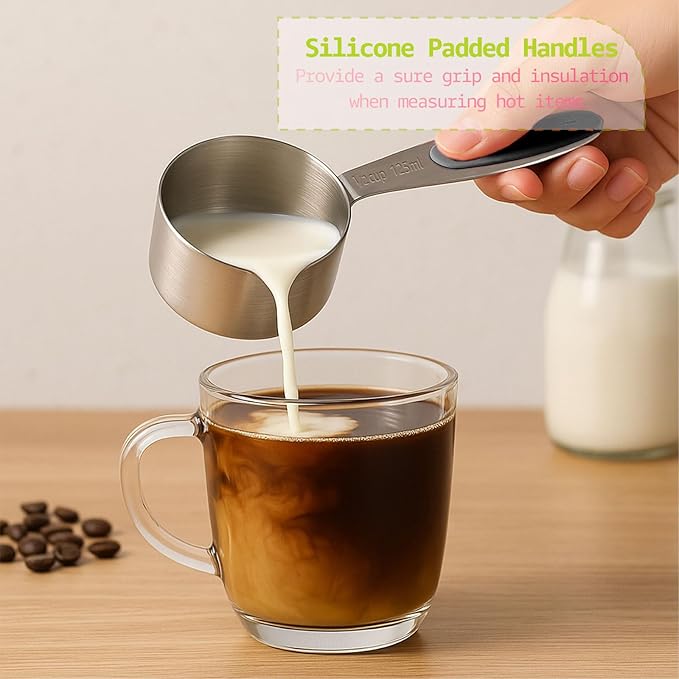 Inmorven 10pcs Measuring Cups and Spoons Set, Nesting Kitchen Stainless Steel Measuring Set for Baking Cooking Dry Liquid Ingredients Upgraded Thickness Handle-Black