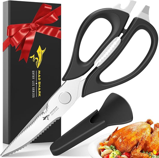 Kitchen Scissors All Purpose Kitchen Shears Come Apart,Stainless Steel Utility Scissors with Comfort Grip,Heavy Duty Poultry Shears for Chicken,Meat,Fish,Dishwash Safe (NEW WITH MAGNETIC HOLDER)