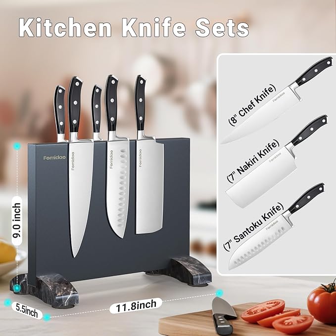 4PSC Knife Block Set With Magnetic Knife Block Holder, Ultra-Sharp Japanese Kitchen Knife Set, High-carbon Steel Chef Knife Sets With Full Tang Handle Design