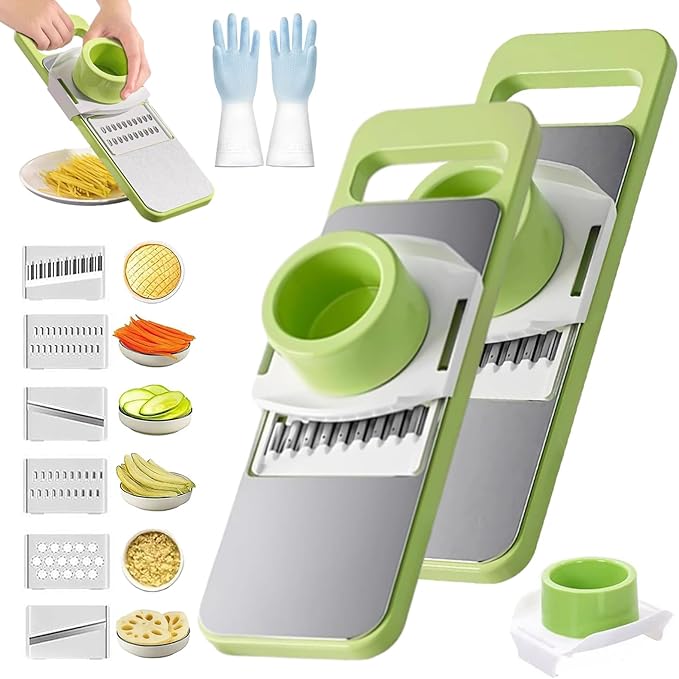 Martivex Slicer, 6-in-1 Vegetable Cutter, Mandoline Slicer for Kitchen, Vegetable Slicer Cutter with Multi Blade, Cheese Grater, kitchen gadgets (2pcs)