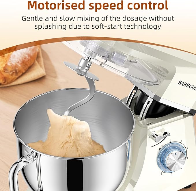 Babroun Dough Mixer 8.45 QT Electric Mixer - 660W 6 Speed Large Capacity Kitchen Stand Mixer with Whisk Dough Hook Mixing Beater Household Food Mixer for Baking Cakes Cookie Bread Salad