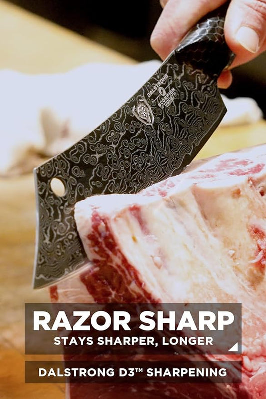 Dalstrong Crixus Chef Knife - 8 inch - Scorpion Series - Exclusive Japanese V12 Ultra™ Steel - Black Damascus - Black & Red Honeycomb Resin Handle - Versatile Chopping Kitchen Knife Leather Sheath