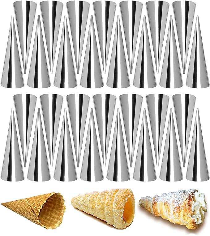 RoseFlower 30pcs Non-Stick Cream Horn Cones Tubes Stainless Steel Conical Croissant Pastry Baking Moulds Set, Cannoli Form Roll Mold Corner Shaper for Christmas Anniversary and Daily Use #1