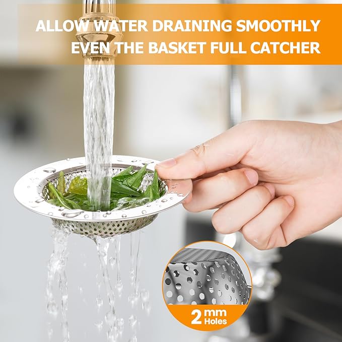 2PCS Kitchen Sink Stopper and Kitchen Sink Drain Strainer, Drain Catcher and Drain Cover for Kitchen Sink, Drainer for Standard 3-1/2 Inch Garbage Disposal Sink Drain