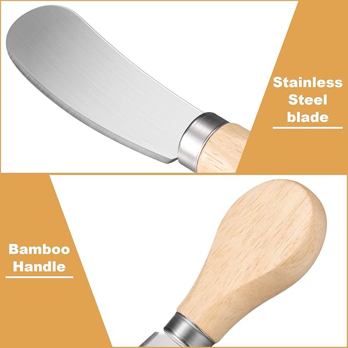 Patelai 12 Pcs Cheese Spreader Knives Butter Knife Bulk Stainless Steel Butter Spreader Knives with Wooden Handle, Cheese Cake Condiment Knife Set for Sandwich, Cream, Charcuterie, Pastry, 4.7 Inch