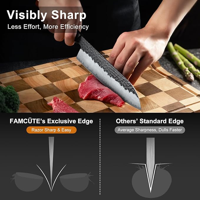 Santoku Knife 7 inch, Hand Forged 5 Layers 9CR18MOV High Carbon Steel Professional Kitchen Knife, Ultra Sharp Rosewood Handle Japanese Sushi Knife As a Thoughtful Christmas Gift for Dad/Mom