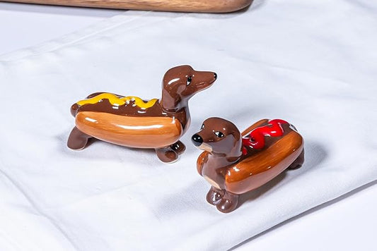 Abbott Collection 27-KITSCH-755 Dachshunds in Hot Dogs Salt and Pepper Shaker Set, Brown, 4" L