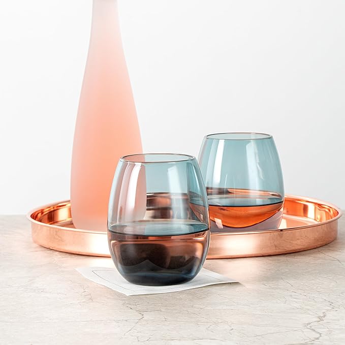 Restaurantware-Vetri 15 Ounce Wine Glasses, 6 Dishwashable Stemless Wine Glasses - No Lead, Durable, Blue Glass Stemware, For Home, Bar, Or Restaurant, Serve Merlot, Chardonnay, Or Bordeaux