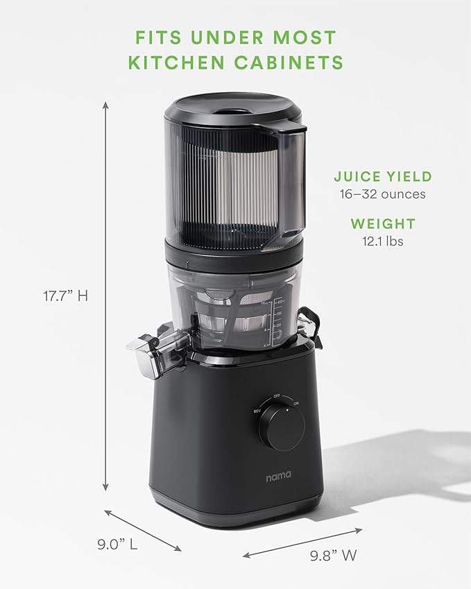 Nama J2 Cold Press Juicer – Self Feeding for Hands-Free Operation with Wide Mouth Hopper for Whole Recipe Loading, Zero Waste Masticating Juicer For More Juice, Less Pulp – Easy Cleanup & Assembly