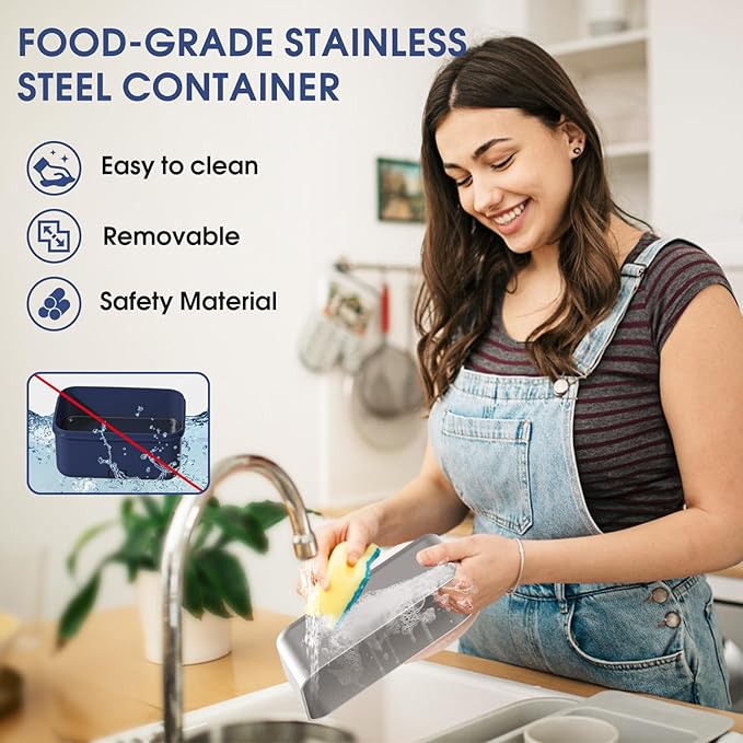 Electric Lunch Box Food Heater, 1.8L Portable Food Warmer 100W Leakproof Heated Lunch Box for Adults Car/Truck/Office with Fork Spoon Carry Bag, 12V/24V/110V