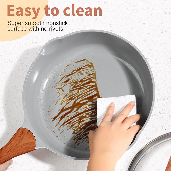 SC Cooker Nonstick Ceramic Frying Pan With Lid, 10 Inches Deep Frying Pan Non Stick Skillet With Pour Spout, Non Toxic Cookware for Stove, Induction, Gas, PB/CD/PFOA Free (White,10 Inches)
