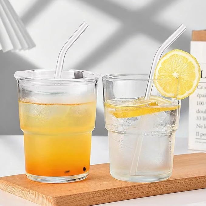 Glass Cups With Lids And Straws, Iced Coffee Cup,15Oz/450ml Iced Coffee Glasses Tumbler, Thick Wall Glass Mug For Tea Water, Matcha Cup Chirstmas Gifts (Clear,1PCS)