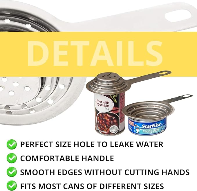 Multipurpose Universal Food Grade Stainless Steel Can Strainer – Can Colander Stainless Steel with Handle for Small and Large Cans Vegetable Fruit Tuna Can Colander Small
