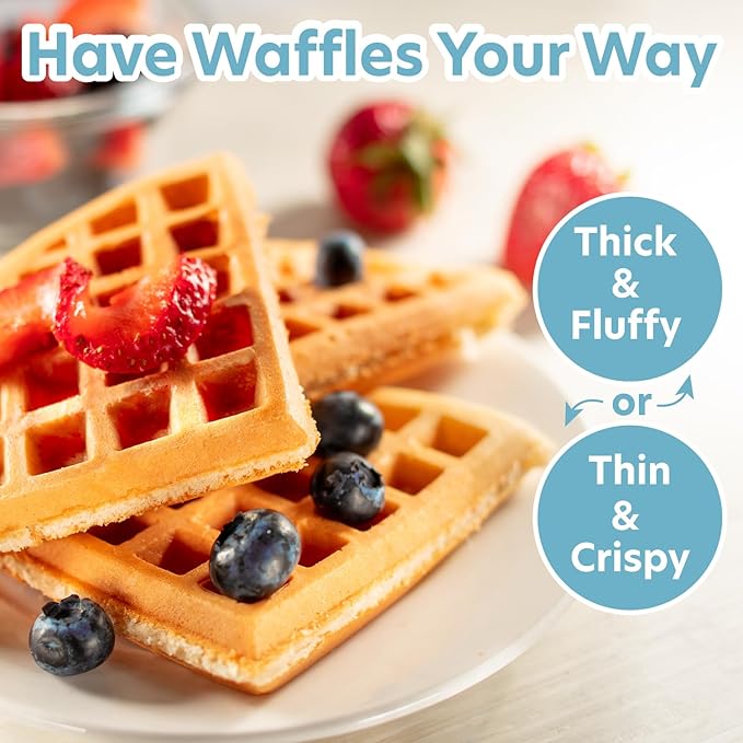 Waffle Maker by Cucina Pro- Griddle Makes 7 Inch Thin, American Style Waffles for Breakfast- NonStick Waffler Iron w Adjustable Temperature Control & Recipe Guide, Easy Use Kitchen Appliance Essential