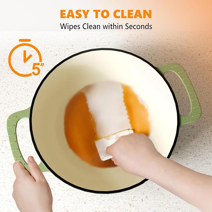 ROVSUN Enameled Cast Iron Round Dutch Oven, 7.5QT Pot with Lid &Dual Handles with Silicone Gloves,Oven Safe up to 500°F, Heavy-Duty Pre-Seasoned Cookware for Bread Baking, Braising, Stews, Roasting, Sage Green