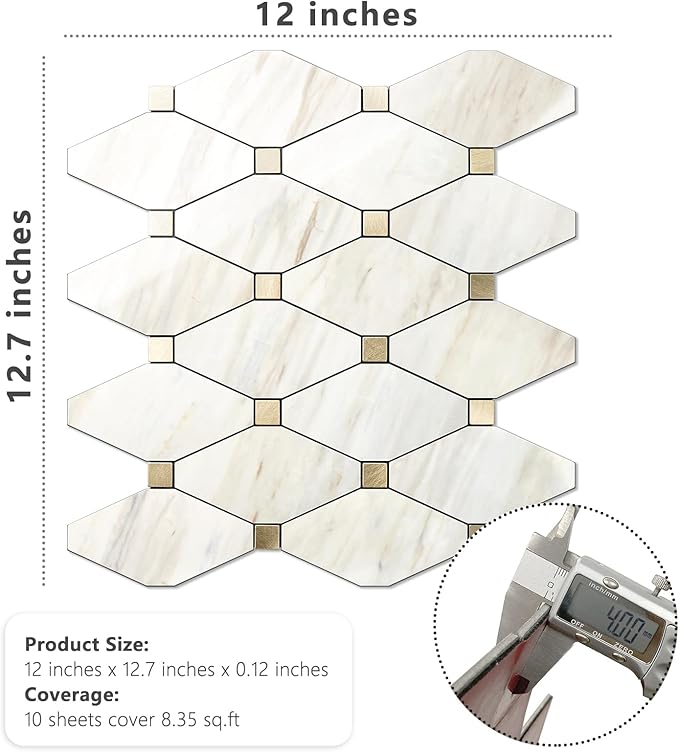 STICKGOO 10 Sheets Peel and Stick Backsplash, Polished Eurasia Biege Marble Look Kitchen Backsplash, Glossy Waterproof Stick on Backsplash for Kitchen Wall, Bathroom