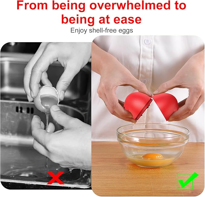 Egg Cracker, Silicone Egg Shell Opener, Cute Egg Shaped Design, Opens Eggs with Ease, A Little Happiness Boost for Your Kitchen.(Color: Red, 2-Pack)