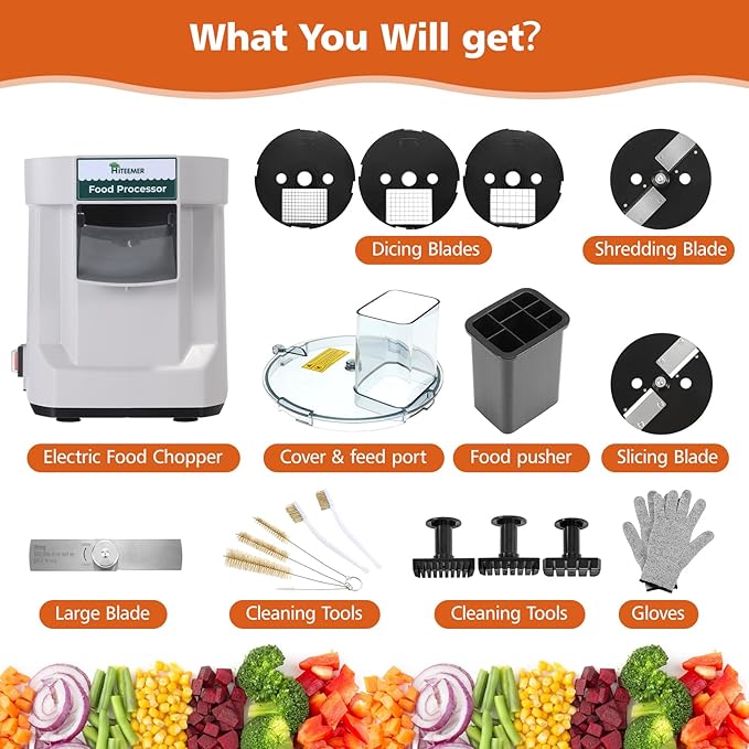 Hiteemer 5 in 1 Electric Vegetable Chopper, Commercial Vegetable Dicer Food Processor Veggie Food Cutter Stainless Steel Automatic Shredded for Onion Potato Cabbage Fruit Slicer
