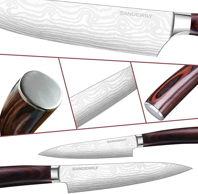 Professional Kitchen Knife Set, 5-Piece High Carbon German Stainless Steel Chef Knives with Sheaths, Ergonomic Pakkawood Handles, Ultra Sharp, Versatile for Home & Restaurant – Premium Gift Box