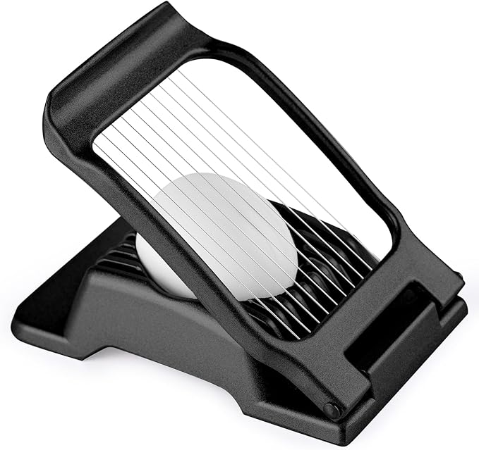 Egg Slicer, Egg Slicer for Hard Boiled Eggs, Stainless Steel Wire Egg Slicer, Heavy Duty Aluminium Egg Cutter Dishwasher Safe for Egg Strawberry Soft Fruit, Black