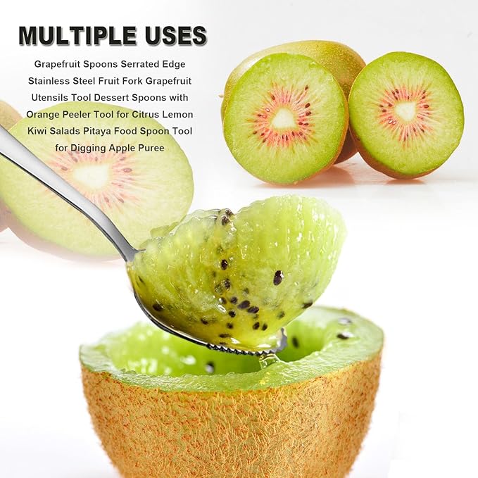 Grapefruit Spoon Serrated Edge Stainless Steel Fruit Knife Grapefruit Utensils Tool Dessert Spoons Orange Peeler Tool for Citrus Lemon Kiwi Salads (4 Set)