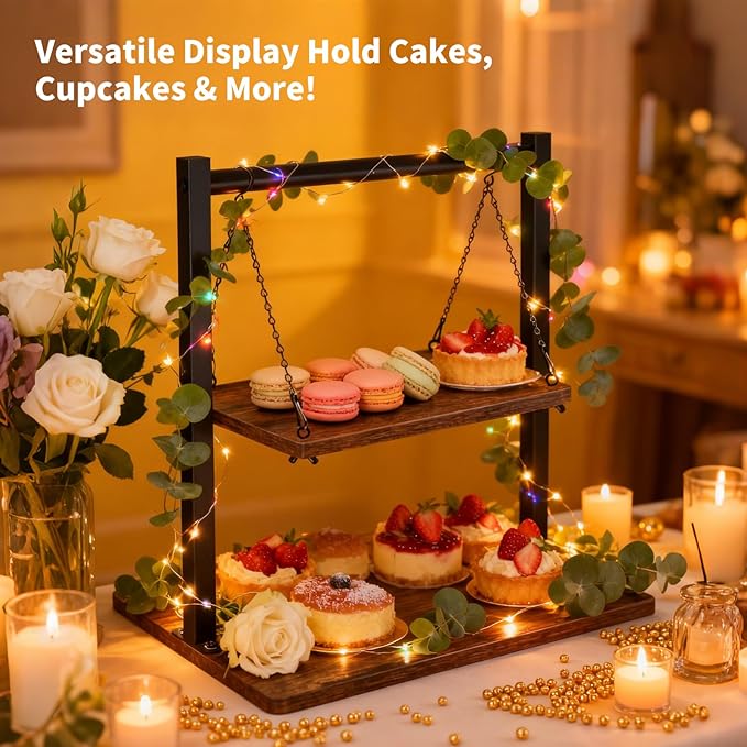 Cupcake Stand, Swing Wood Cupcake Stand Large Dessert Stand Cupcake Display Stand 2 Tier Tiered Serving Tray Cupcake Tower for Farmhouse Decor, Party Serving Tray, Vendor Dessert Table Display Set