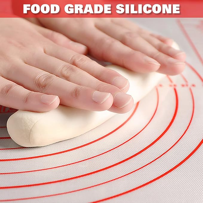 Silicone Pastry Mat Extra Thick Large Non Stick Baking Supplies Kitchen Counter Cooking Rolling Dough Sheet Pie Crust Sourdough Bread Oven Liner with Measurement (20''(W) * 28''(L))